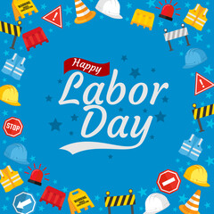 Happy Labor Day Vector greeting card or invitation card 2022. United States national holiday illustration for construction worker background