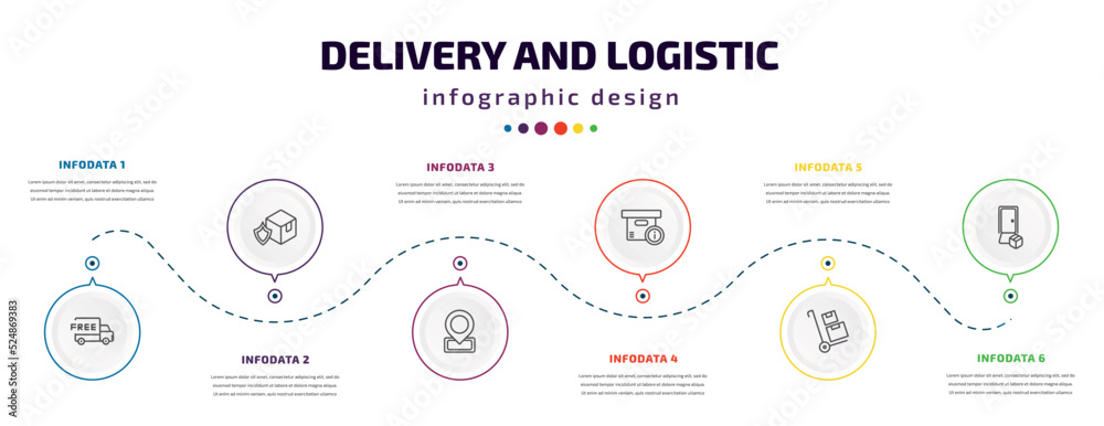 Poster delivery and logistic infographic element with icons and 6 step or option. delivery and logistic ico