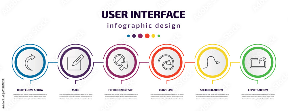 Poster user interface infographic template with icons and 6 step or option. user interface icons such as ri