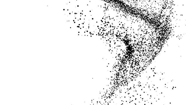 Abstract fluid flowing black dot particle curve shape isolated on white background with space for text. Animation in concept technology, digital, science, modern.
