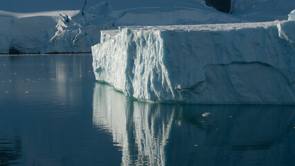 Lemaire strait coastal landscape, mountains and icebergs, Antarctic Peninsula, Antartica.