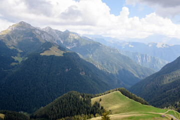 Naklejka premium San Marco Pass, Averara Province of Bergamo, Italy - 08 16 2022: A good day on San Marco Pass in Italy