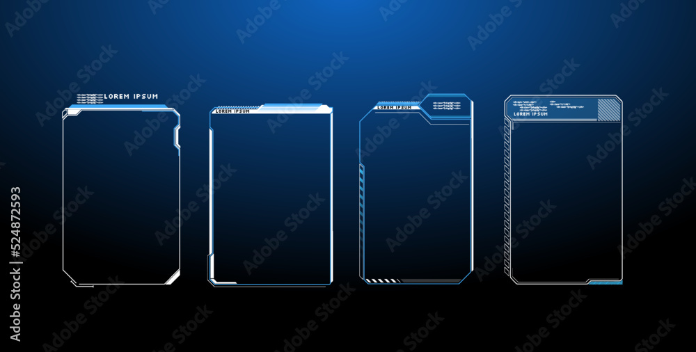Poster Futuristic Vector HUD Interface Screen Design. Digital callouts titles. HUD UI GUI futuristic user interface screen elements set. High tech screen for video game. Sci-fi concept design.