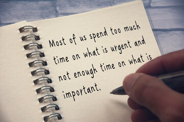 Life inspirational quote - Most of us spend too much time on what is urgent and not enough time on...