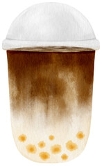 chocolate milk tea with tapioca pearls watercolor