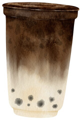chocolate milk tea with tapioca pearls watercolor