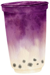 taro milk bubble tea watercolor illustration