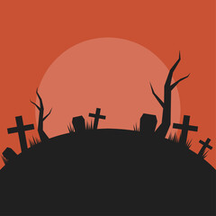graveyard background illustration in silhouette style suitable for halloween
