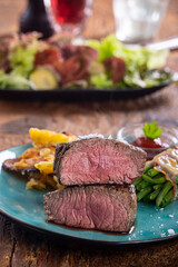 steak with potato gratin