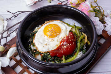Delicious Korean traditional dish Yeolmu Bibimbap