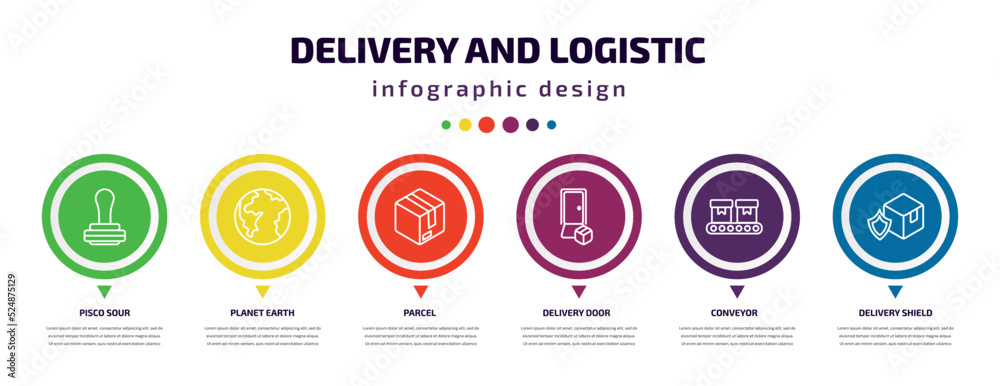 Poster delivery and logistic infographic element with icons and 6 step or option. delivery and logistic ico