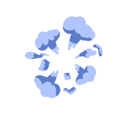 Cartoon explosion boom. Smoke cloud. Abstract smoky silhouette from gas, dust, fume, ash. Curvy steam puff after outburst. Explosion, crash, exhaust, vapor effect.