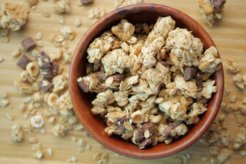 detail shot of granola Musli in a bowl, 