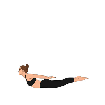 PNG Locust Pose / Salabhasana. Stretching woman portrait practicing yoga asana exercise. The cartoon painting illustration poster of person without background.