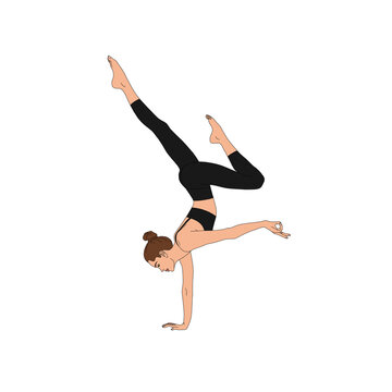 PNG Handstand Pose / Adho Mukha Vrksasana. Flexible Woman doing inverted yoga asana pose exercise without background fashion illustration painting portrait poster person figure 