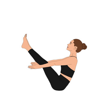 PNG Boat Pose / Navasana. Power sporty woman figure practicing yoga asana. The cartoon painting illustration poster of person practicing yoga without background, symbol.