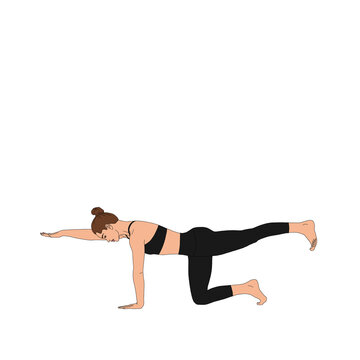 recommend clip art: PNG Sunbird Pose / Chakravakasana. Stretching flexible woman practicing doing yoga asana in black gym suit. The cartoon painting illustration poster of person figure without background.