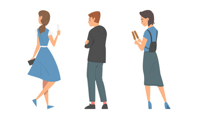 Fototapeta premium Rare view of people pointing with fingers at something set cartoon vector illustration