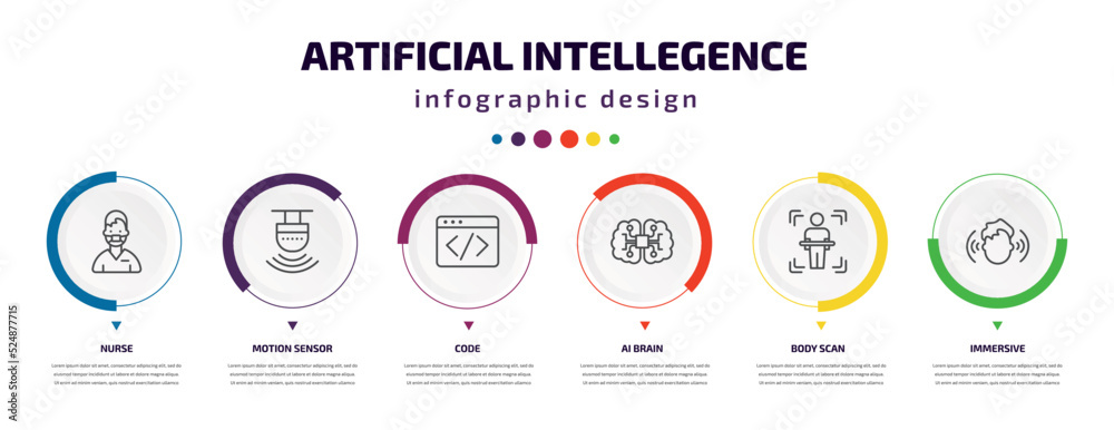 Wall mural artificial intellegence infographic element with icons and 6 step or option. artificial intellegence
