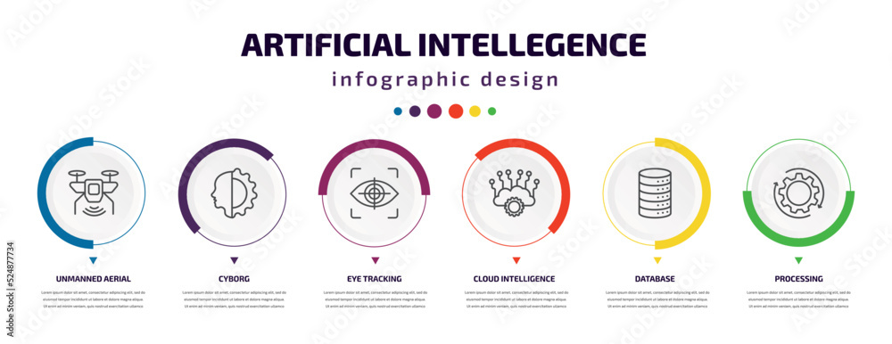 Poster artificial intellegence infographic element with icons and 6 step or option. artificial intellegence
