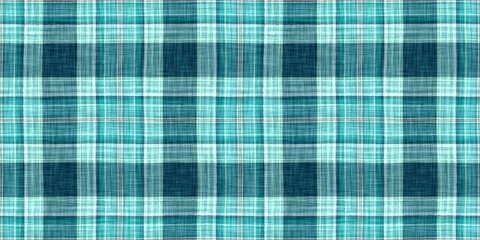 Teal rustic coastal beach house border check fabric tile. Seamless sailor flannel edging trim textile. Gingham rustic banner ribbon endless tape.