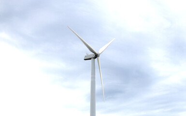 Aerial photo of a nice windmill in Thailand. with white clouds in the blue sky.