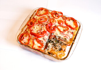 lasagna in a glass bowl