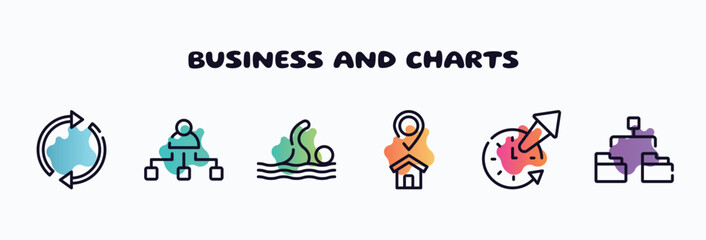 Fototapeta premium business and charts outline icons set. thin line icons such as arrow circle, org, swim, home address, time out, diagram folder icon collection. can be used web and mobile.