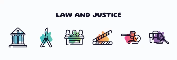 Fototapeten law and justice outline icons set. thin line icons such as court, butterfly knife, jury, police, veredict, employment icon collection. can be used web and mobile. © VectorStockDesign