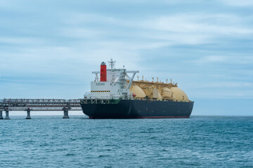 liquefied natural gas tanker vessel during loading at an LNG offshore terminal