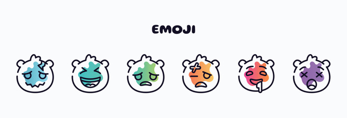 emoji outline icons set. thin line icons such as headache emoji, laugh emoji, sad injured drool frowning with open mouth icon collection. can be used web and mobile.