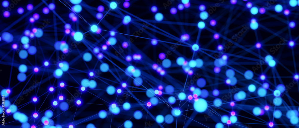 Poster abstract futuristic connecting dots and lines on dark blue background. digital technology concept. b