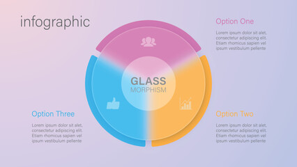 Infographic for 3 options, vector gradient design with realistic frosted glass, glassmorphism effect