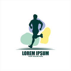 Running Man silhouette Logo with Finish ribbon, Marathon logo template, running club or sports club