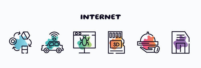 internet outline icons set. thin line icons such as transformation, self driving, defect, micro card, hotel service, floppy icon collection. can be used web and mobile.