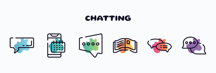 chatting outline icons set. thin line icons such as rectangular speech bubble, smartphone agenda, black chat bubble, open magazine, speech bubble with ellipsis, speech bubbles with ellipsis icon