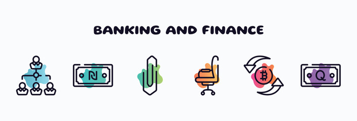 banking and finance outline icons set. thin line icons such as fund, comments, rich, annonymous, graph, on icon collection. can be used web and mobile.