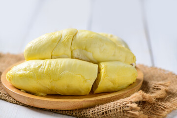 Long Laplae Durian on  wood plate, Rare durian in Thailand
