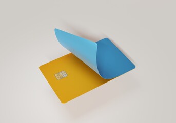 Yellow and blue layer. A creative illustration to display the services of a bank card company with a personal design. 3d rendering.