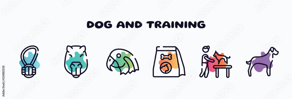 Wall mural dog and training outline icons set. thin line icons such as rope toy, capybara head, parrot head, ca