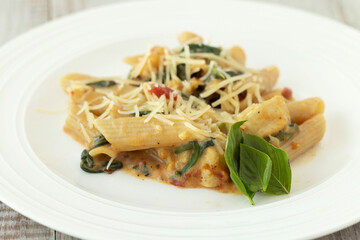 Gluten Free Pasta On Plate With Basil