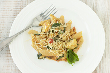 Close Up Gluten Free Penne Pasta Food Dish With Fork