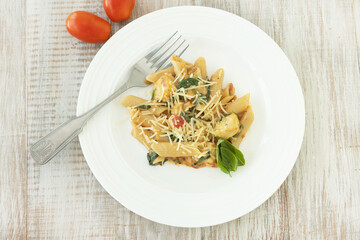 Gluten Free Pasta Noodles Dinner With Tomatos From Above