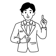 Fototapeta na wymiar businessman talking about get great idea. creative concept. isolated vector illustration outline hand drawn doodle line art cartoon design character.