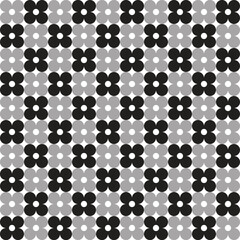 Plain Black White Grey BW Daisy Flower Element Gingham Checkered Tartan Plaid Scott Pattern Illustration Wrapping Paper, Picnic Mat, Tablecloth, Fabric Background