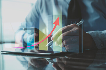 growth graph Concept. Business analysis big data sciences and economic growth with financial graph. Concept of virtual dashboard technology digital marketing and global economy investment network.