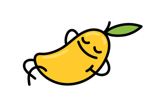 Сute mango character resting lazily. Funny cartoon mango vector on white background.