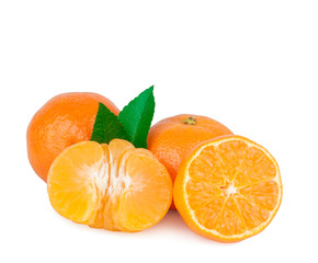 Tangerines and slices isolated on a white background.