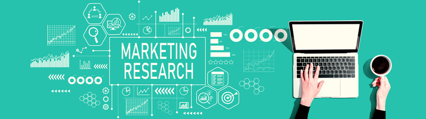 Marketing Research theme with person using a laptop