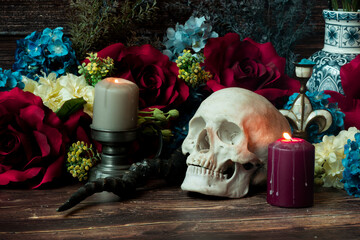 skull and flower, halloween background